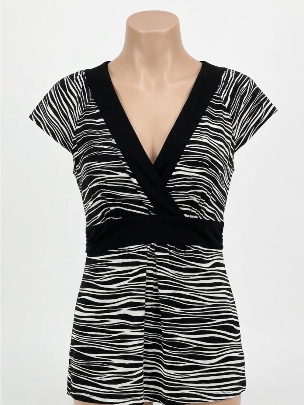 Michael Kors Black & White Striped V-Neck Women's Top